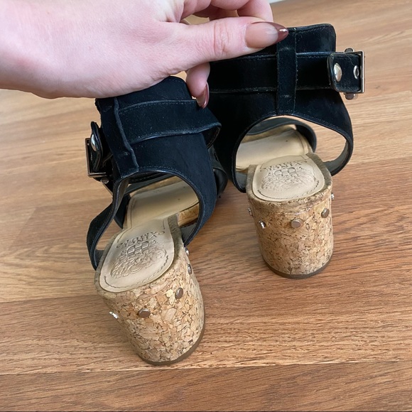 Vince Camuto Black Suede & Cork Heeled Sandals - Picture 4 of 5